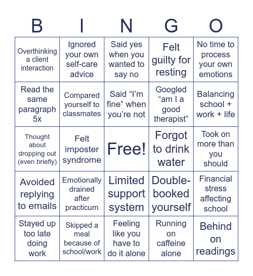 BURNOUT BINGO! Bingo Card