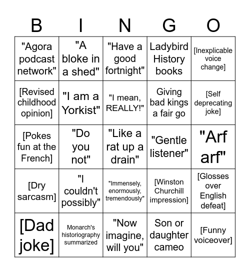 History of England Bingo Card