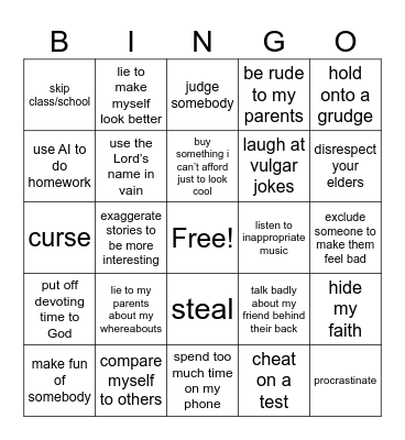 I Have Been Tempted To… Bingo Card