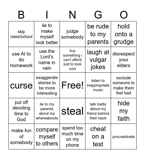I Have Been Tempted To… Bingo Card