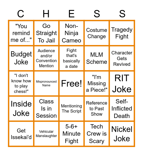 Cosplay Chess 2026 Bingo Card
