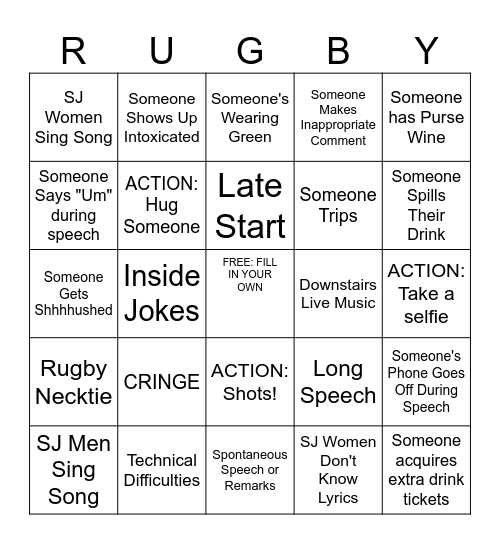 SJ Women's Rugby Awards 2025-2026 Bingo Card