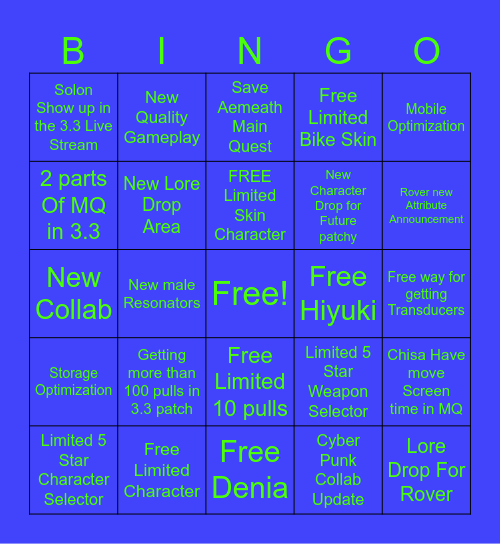 Wuwa Anniversary Bingo Card
