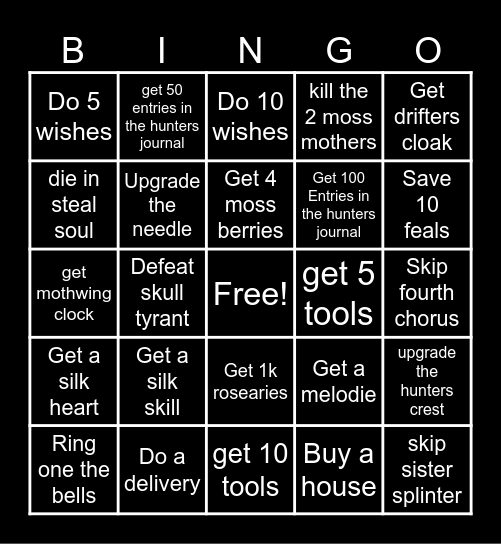 Silksong Bingo Card