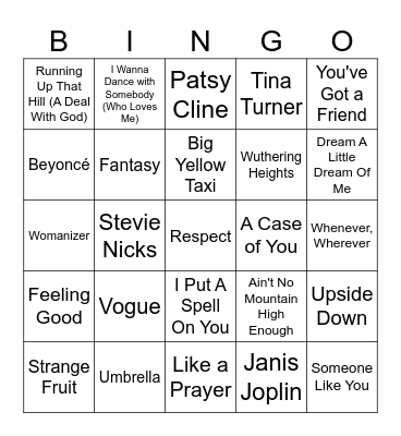 Female Music Icons & Legends Bingo Card