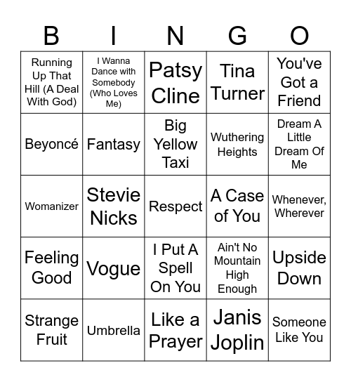 Female Music Icons & Legends Bingo Card
