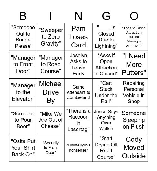 Staff Calls Bingo Card