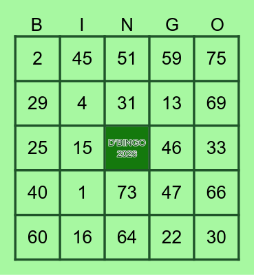 D’ BINGO 2026 Bingo Card