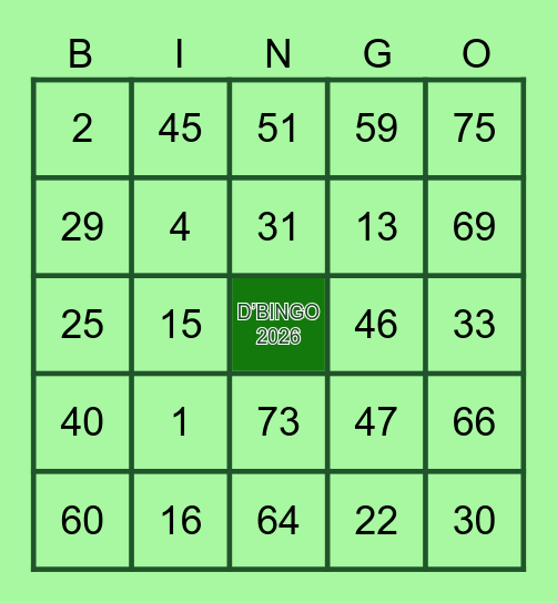 D’ BINGO 2026 Bingo Card