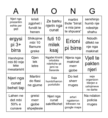Among Cuna Bingo Card