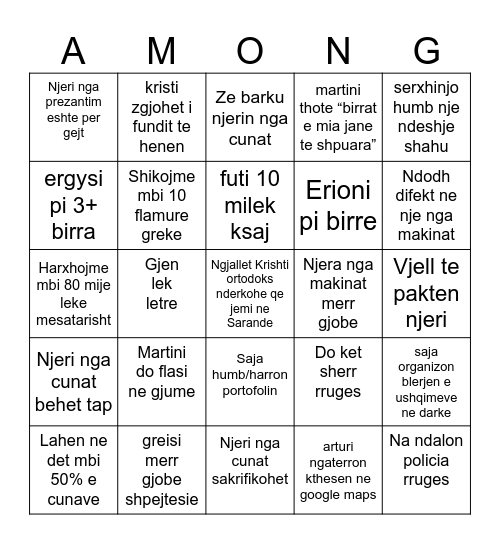 Among Cuna Bingo Card