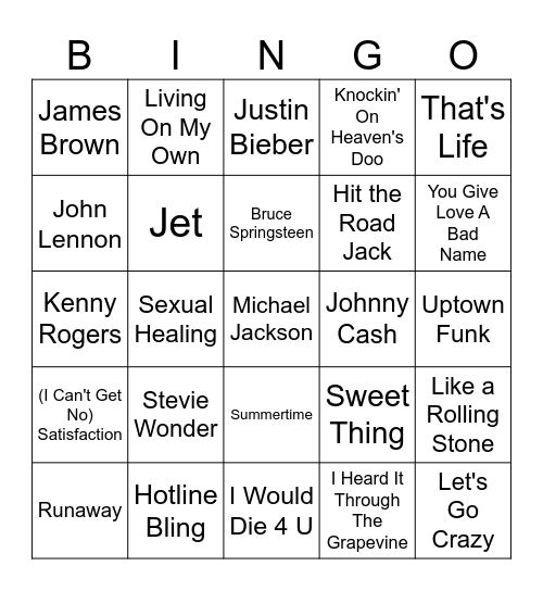 Male Music Icons & Legends Bingo Card