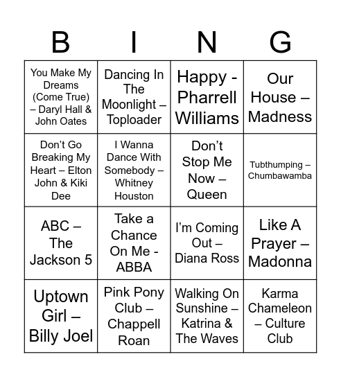 Musical Bingo! Bingo Card