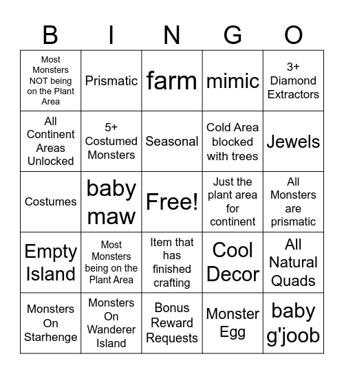 MSM DOF Random Island Bingo Card