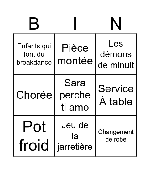 Sum et Giuseppe Bingo Card