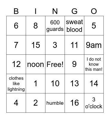 Resurrection Bingo Card