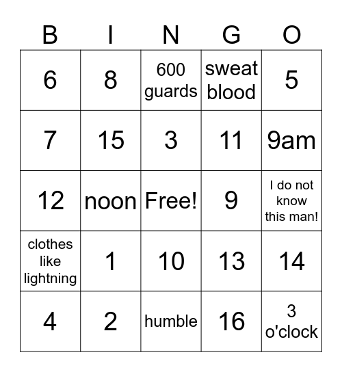 Resurrection Bingo Card