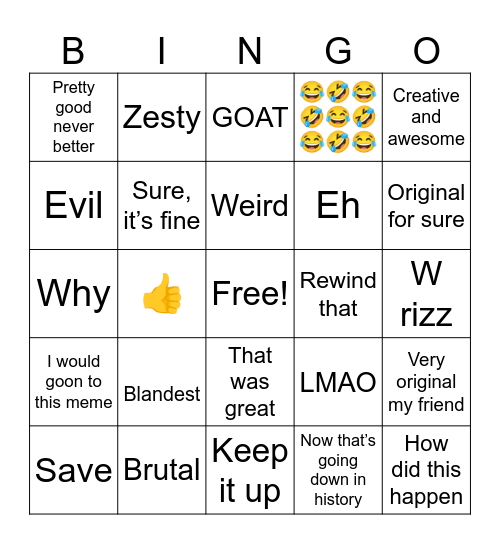 Funny moments bingo Card