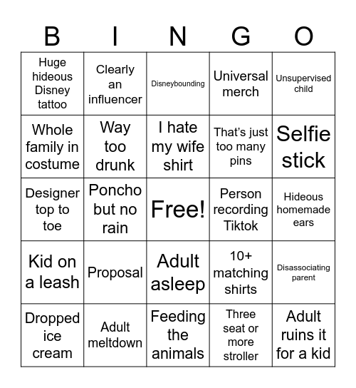 Disney Peoplewatching Bingo Card