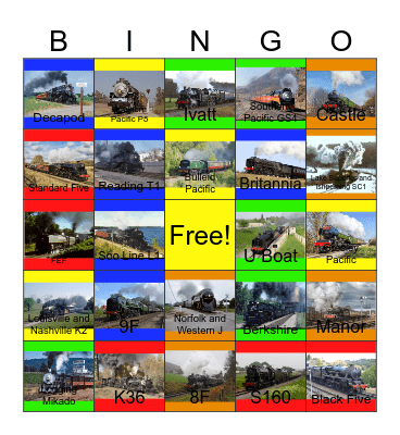 Preserved Steam Locomotives that I would like to take a photographwith after Deb will say "Say Goodbye to I Spy Junior for life" Bingo Card