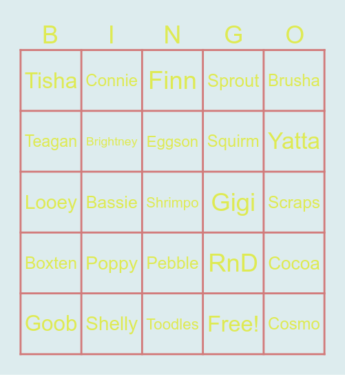 Twisteds Bingo Card