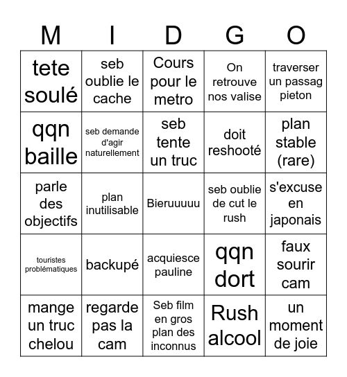 Japan Bingo Card