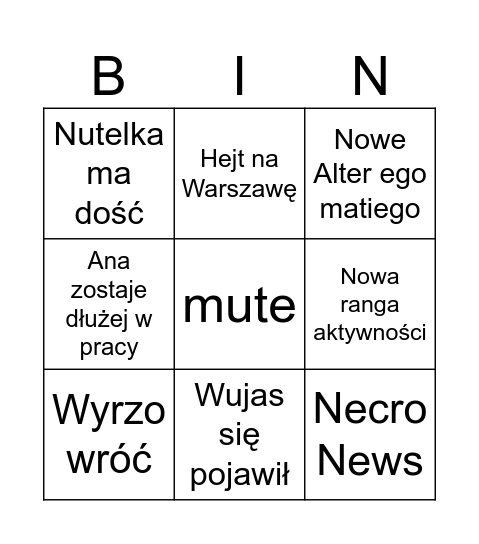 Miodzikowe bingo 12.04 Bingo Card