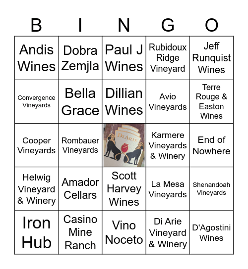 Signature Wineries of Amador County Bingo Card