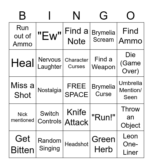 Dechart Games RE9 Bingo Card