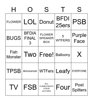 BFDI Hosts Bingo Card