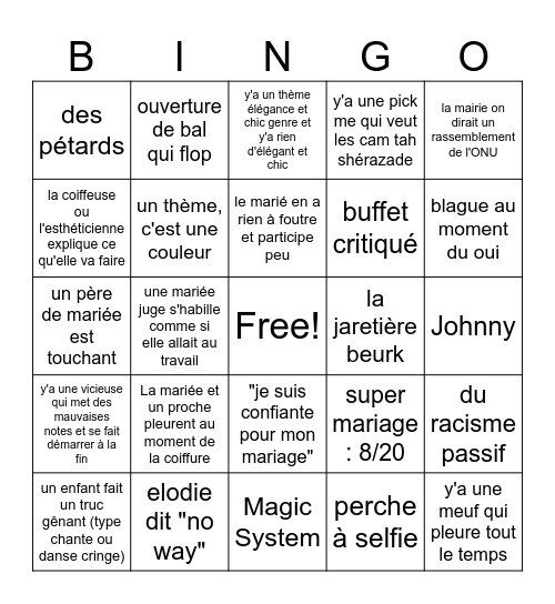 4 mariages Bingo Card