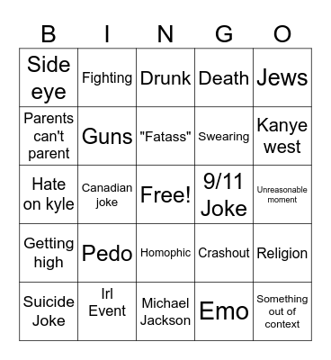 south park Bingo Card