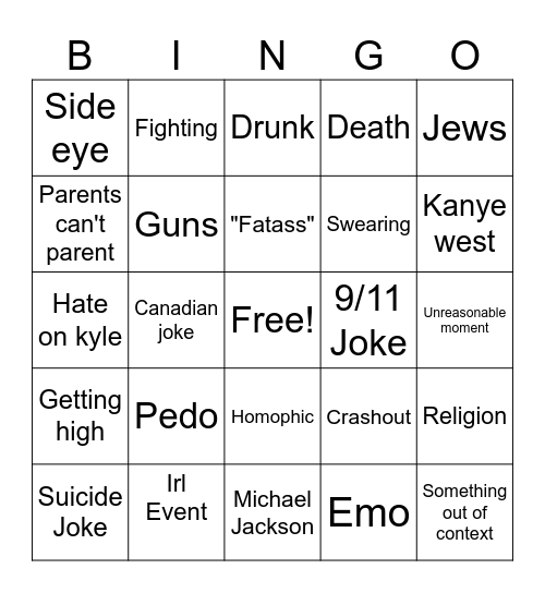 south park Bingo Card