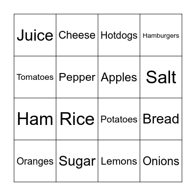 Food Bingo Card
