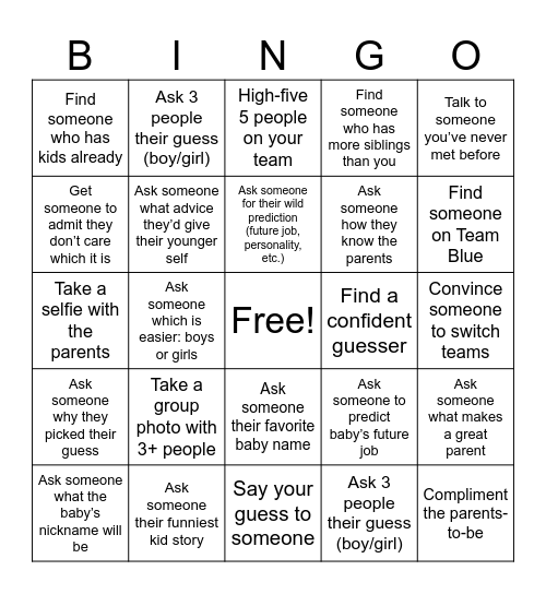 Gender Reveal Bingo!! Bingo Card