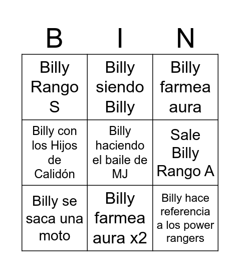 Untitled Bingo Card