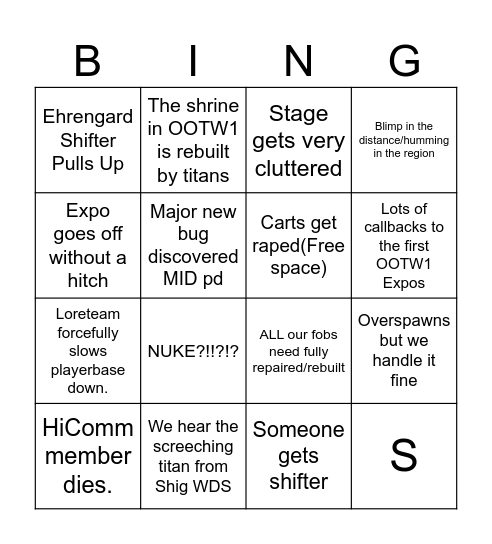 Iliad Bingo Card