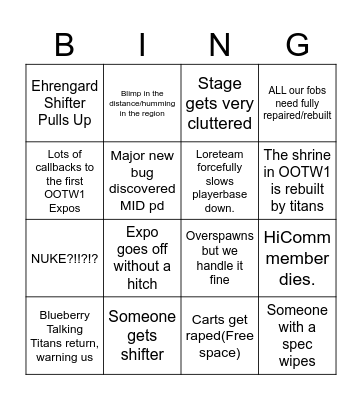 Iliad Bingo Card
