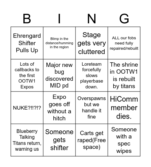 Iliad Bingo Card