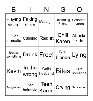 Karen bingo Card