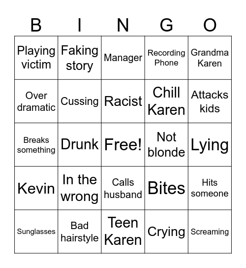 Karen bingo Card