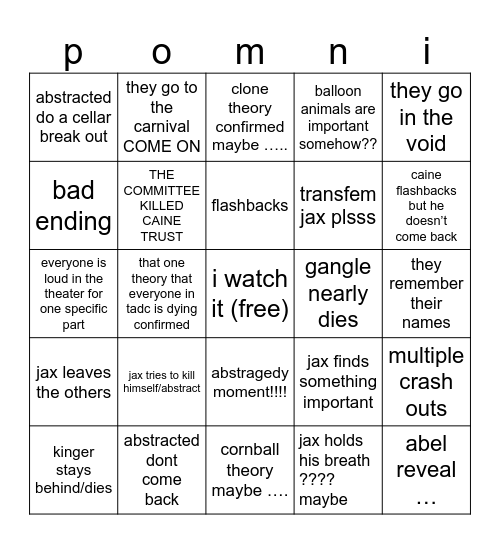 the last act (everyone DIES) Bingo Card