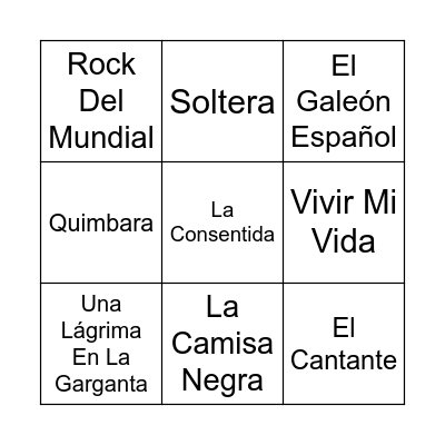 Bingo Musical Bingo Card