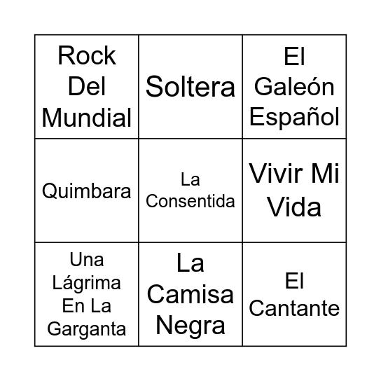 Bingo Musical Bingo Card