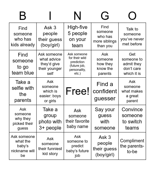 Gender Reveal Bingo!! Bingo Card