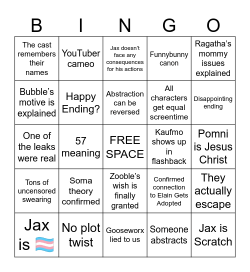 TADC Episode 9 Bingo Card