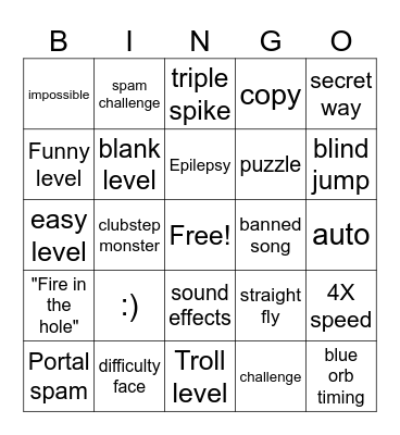Geometry dash recent tab bingo Card