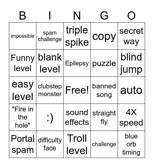 Geometry dash recent tab bingo Card