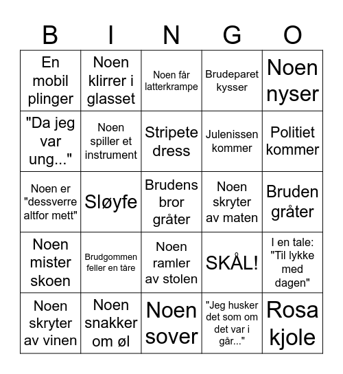 Lasse & Caroline's bryllupsfest Bingo Card