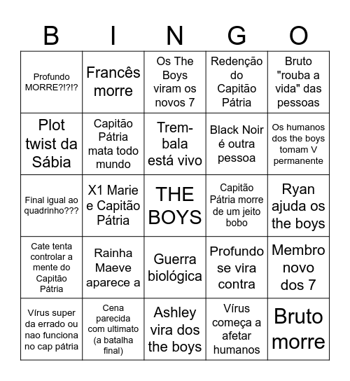 The Boys Season 5 Bingo Card